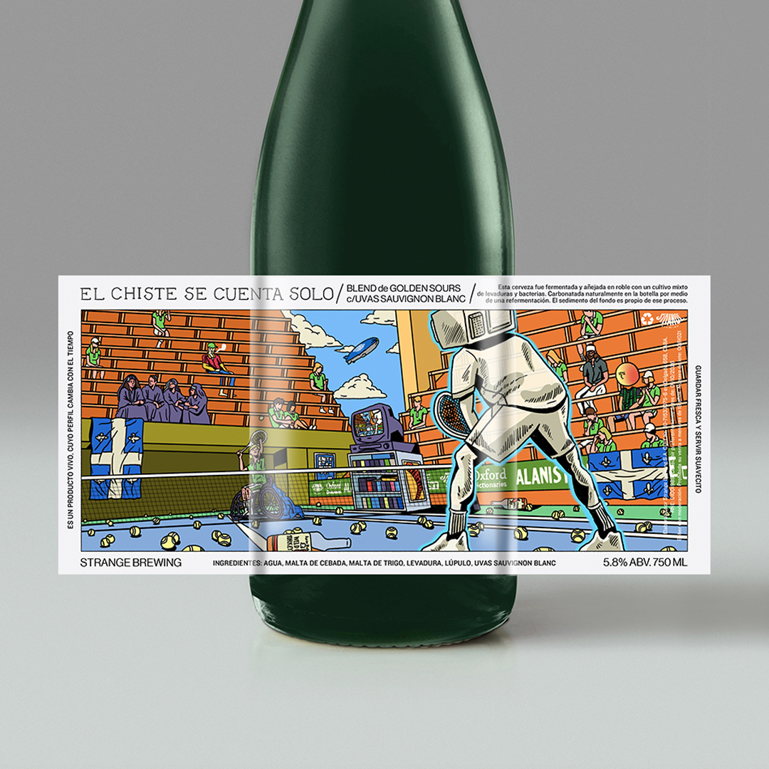 El Chiste se Cuenta Solo - Mix. Ferm. Golden Sour c/uvas Sauvignon Blanc. Un brett funky y bien agresivo que va al frente sin ningún reparo se encuentra con la delicada acidez del cultivo mixto en fina armonía con el “apenitas” de dulzor que nos regala la uva. El tono dorado-champagne engalana la vista, la textura chispeante entretiene la lengua y el freno seco del final le pone el moño a la experiencia.